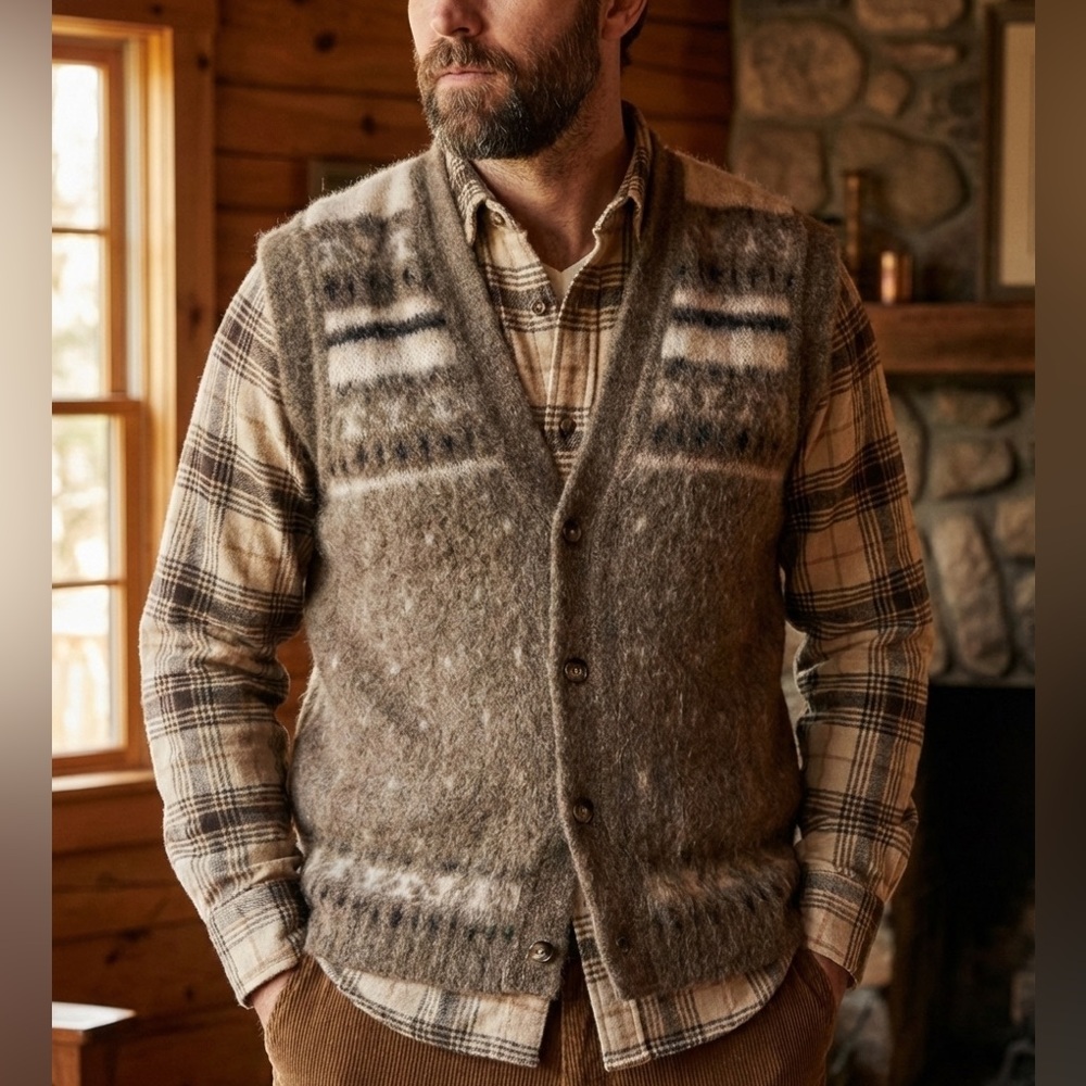 Álafoss Icewool Icelandic Wool Sweater Vest L – Button Front, Nordic Pattern